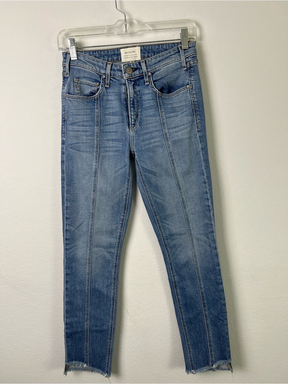 McGuire Frayed Raw Hem Front Seam Blue Jeans